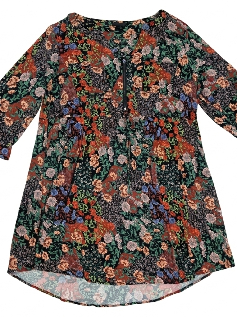 Torrid Floral Zipper Front Tunic Dress Plus Size 2 2X Boho Pockets Roll Tab